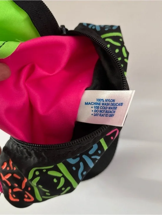 Neon Patterned Black Waist Bag with Lime Green Top 80s-90s vibes! Unisex! - Picture 3 of 14